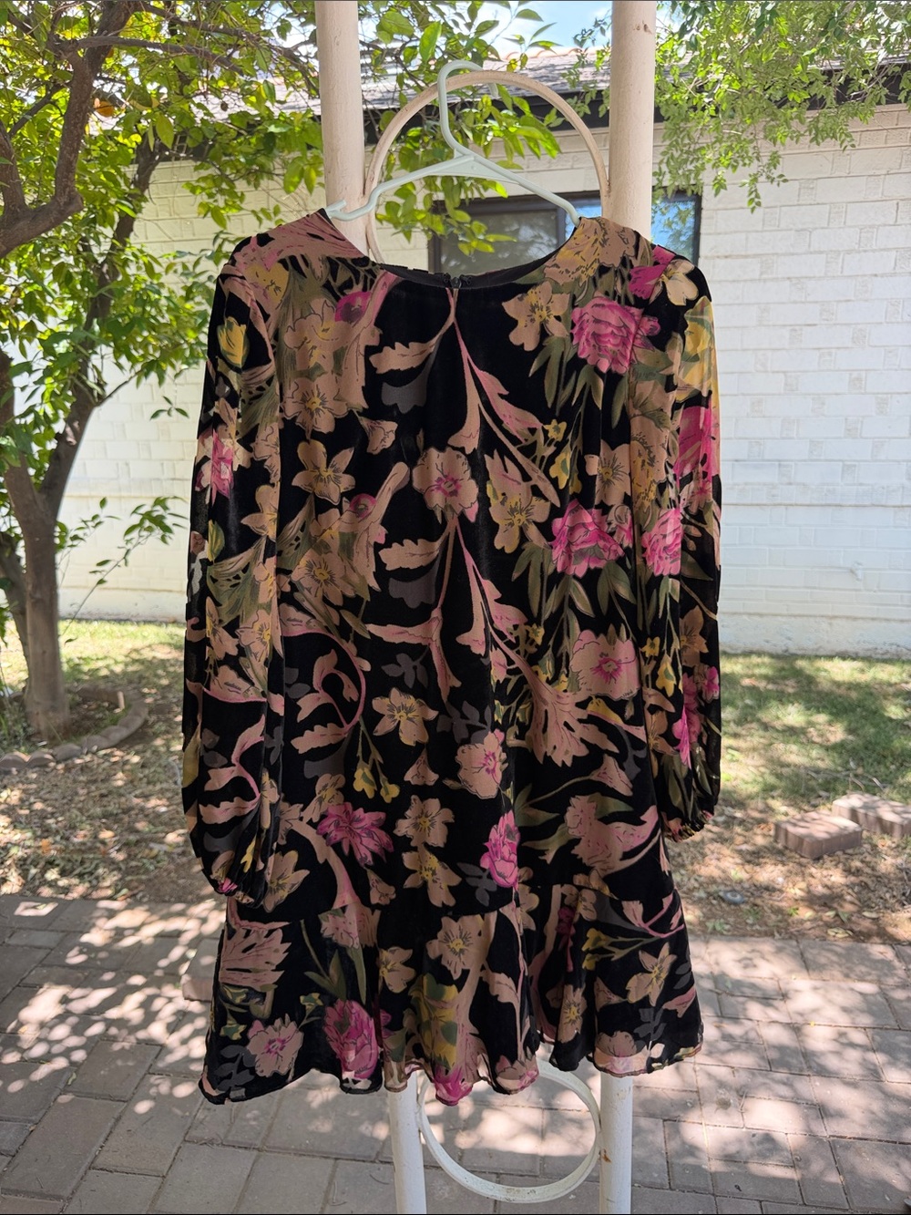 Eliza J Black Floral Long Sleeve Tiered Mini Dress - Pink & Green Floral